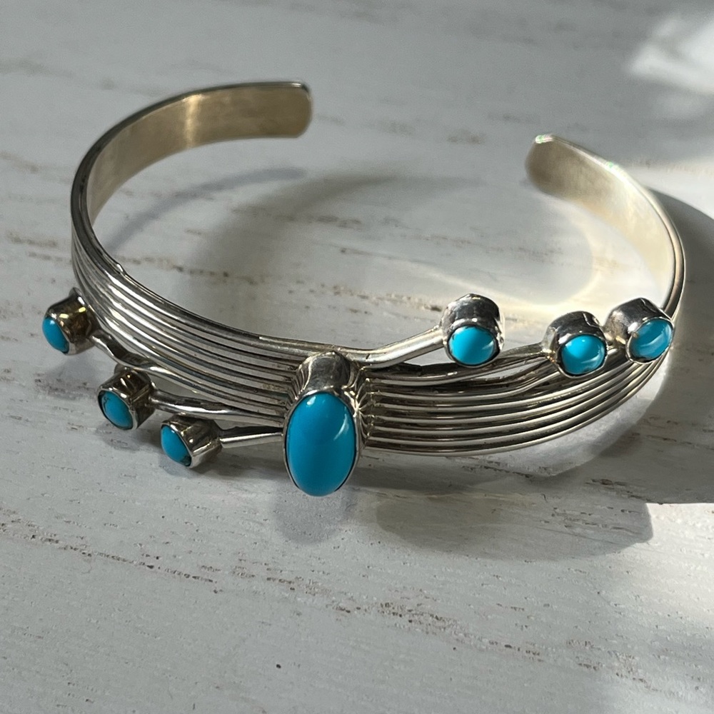Navajo Bracelet .925 Silver Sleeping Beauty Turquoise C. Yazzie C.90's